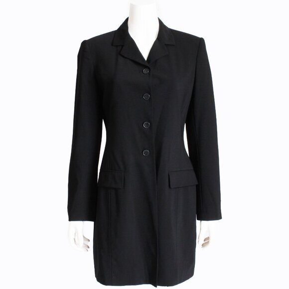Tommy Hilfiger Jacket Long Blazer Black Wool Blend Vintage 90s Sz P - Picture 1 of 8